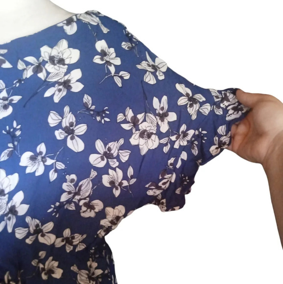 French Connection Fios Crepe Flutter Sleeve Playsuit Romper Blue White Size 4 - Picture 7 of 12